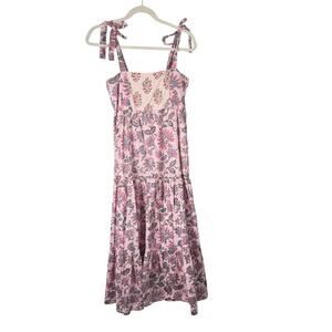 Madison Mathews Pink Floral Tiered Tie Shoulder Maxi Dress Boho Womens XS
